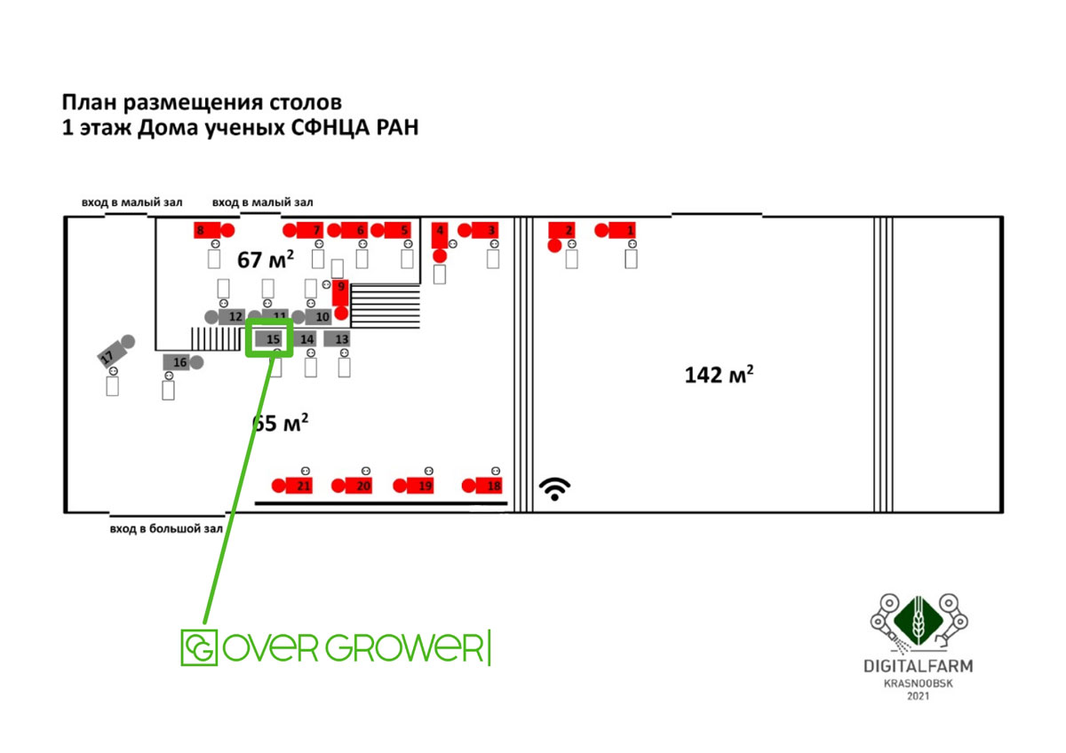 Схема расположения стенда OverGrower на вставке DigitalFarm-2021 в Краснообске, СФНЦА РАН